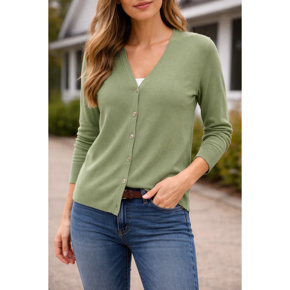 Eddie Bauer Womens Green Cardigan Sweater Size Large Button Front